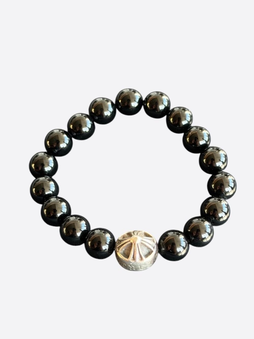 Chrome Hearts Silver & Obsidian Cross Ball Bracelet